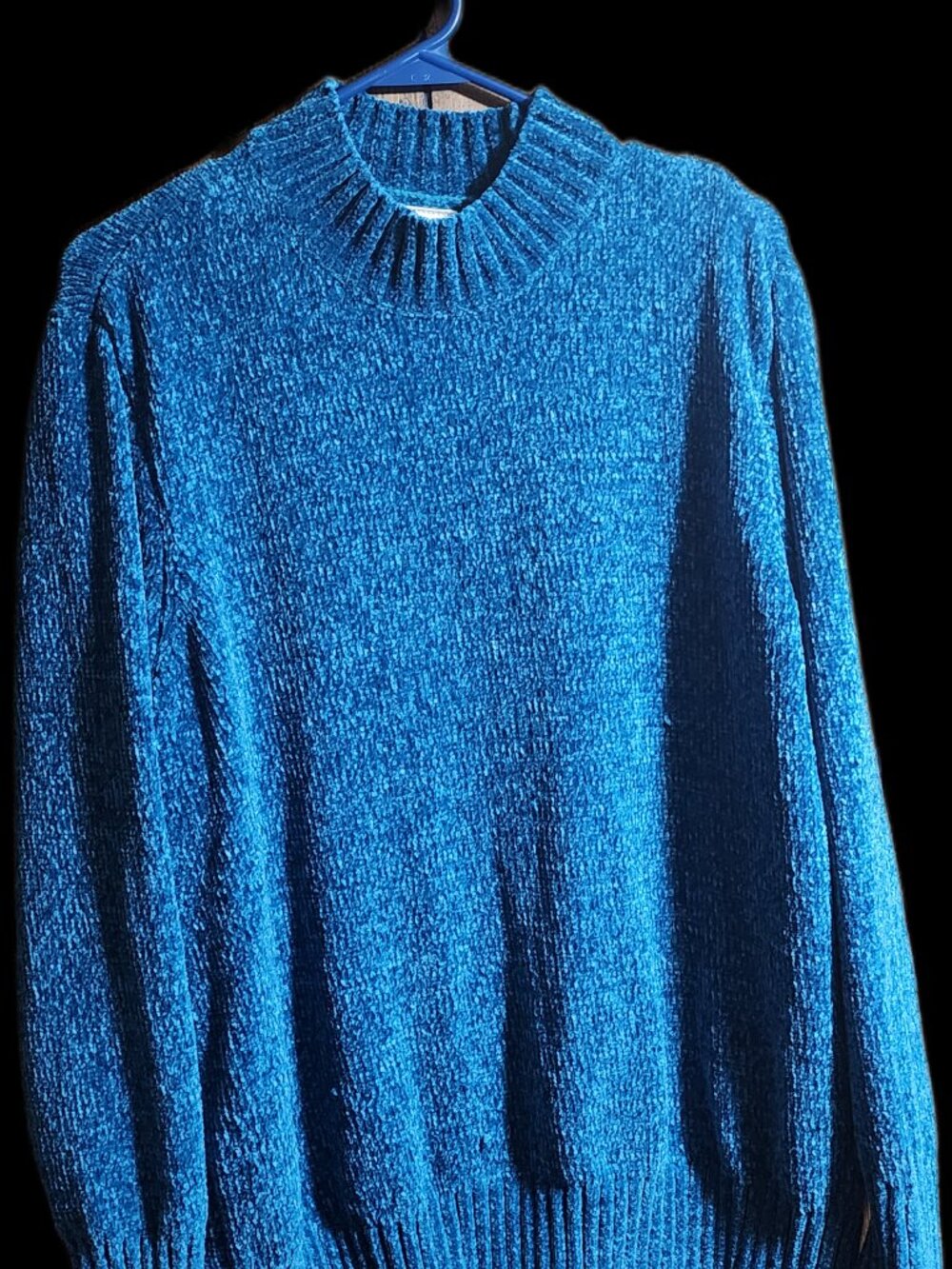Vintage Blair Teal Blue Chenille Mock Neck Pullover Sweater Size Large
